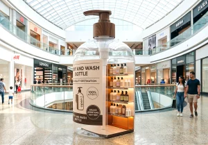 Product launch display graphics for retail promotion